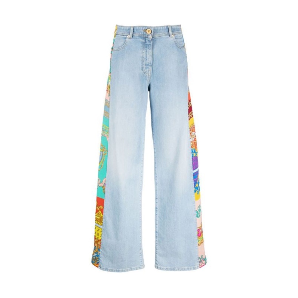 Versace Light Blue Flare Jeans with Multicolor Side Panels - Picture 2 of 11